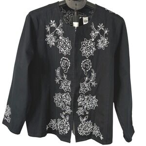 Laura Ashley Woman Black Cotton Embroidered Sequin Floral Jacket Plus Size 2X